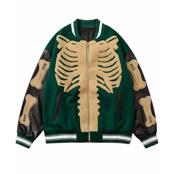Skeleton-Bone-Patchwork-Furry-Varsity-Jacket