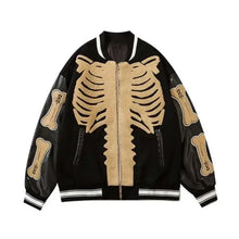 Skeleton Bones Harajuku Furry Varsity Jacket – Vintage Jacket
