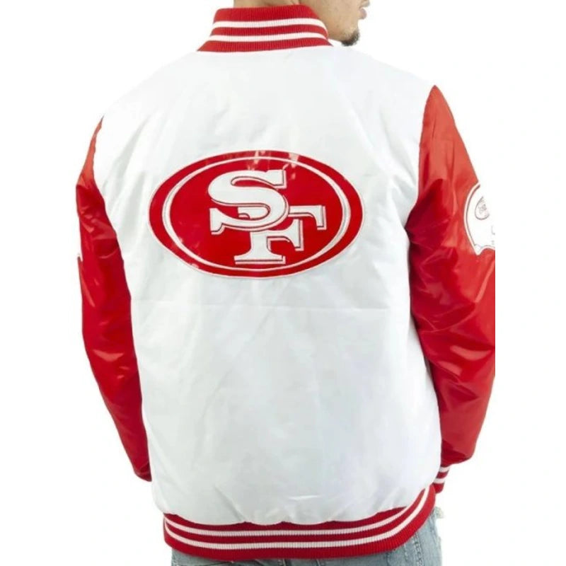 Get San Francisco 49ers White and Red Satin Jacket At 30% OFF