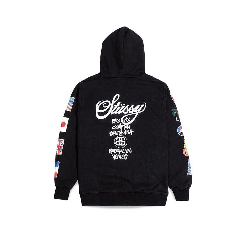 Stussy World Flags Black Hoodie | Global Streetwear Stussy World Flags Black Hoodie | Global Streetwear