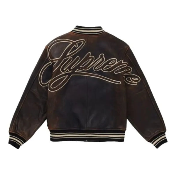 Supreme Worn Leather Varsity Bomber Jacket – Vintage Jacket