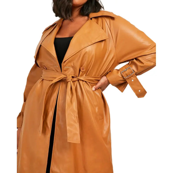 Tan Brown Formal Leather Long Coat