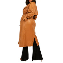 Tan Brown Formal Leather Long Coat