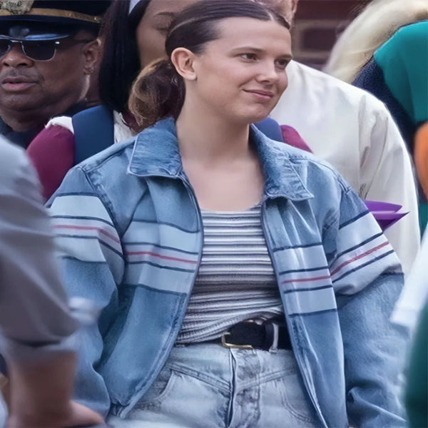 The Electric State Millie Bobby Brown Stripe Denim Jacket Vintage Jacket
