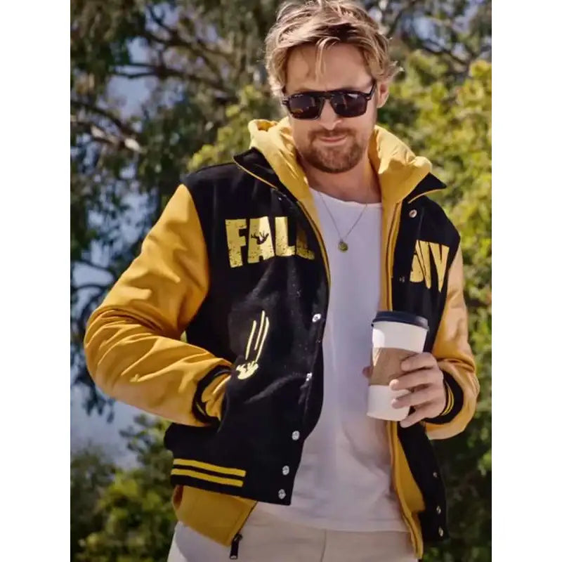 Ryan Gosling The Fall Guy Black and Yellow Varsity Jacket