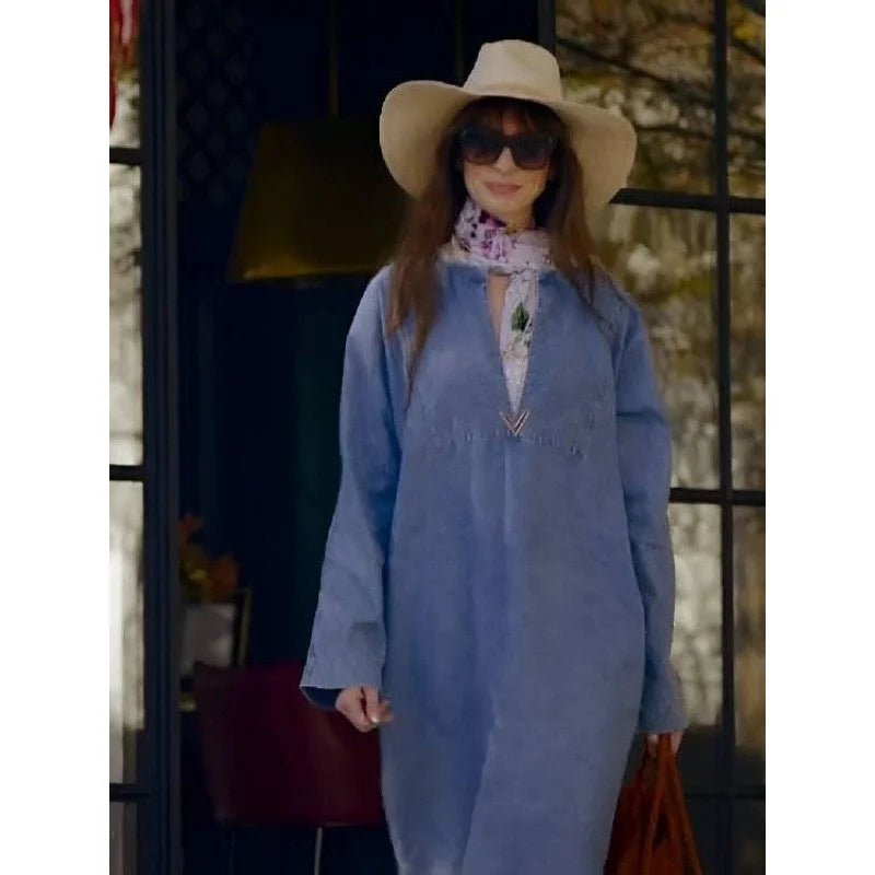 white christmas dresses The Idea of You Anne Hathaway Denim Blue Dress Denim / XL / Women