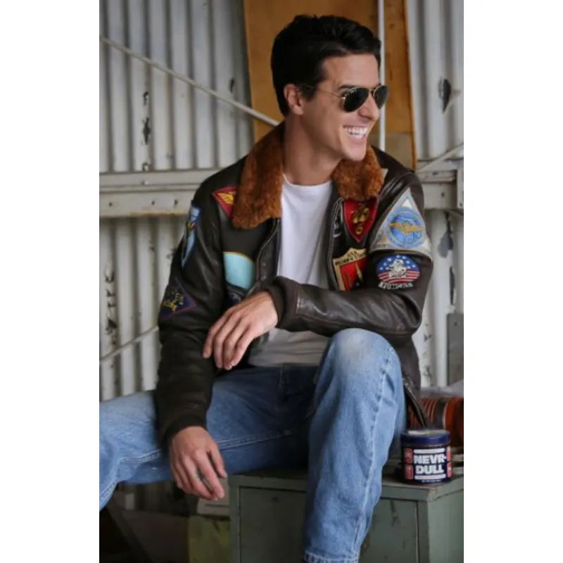Giacca In Pelle Di Vacchetta Marrone Da Uomo Stile Tom Cruise Maverick, Colletto In Pelliccia Rimovibile, Bomber WW2