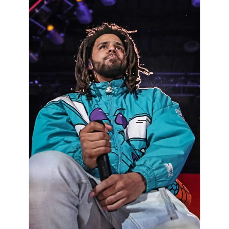 J. Cole 90s Charlotte Hornets Blue Hooded Jacket Vintage Jacket