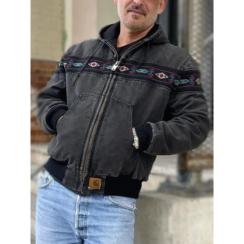 Vintage 90s Carhartt Aztec Pattern Canvas Zip Hooded Jacket