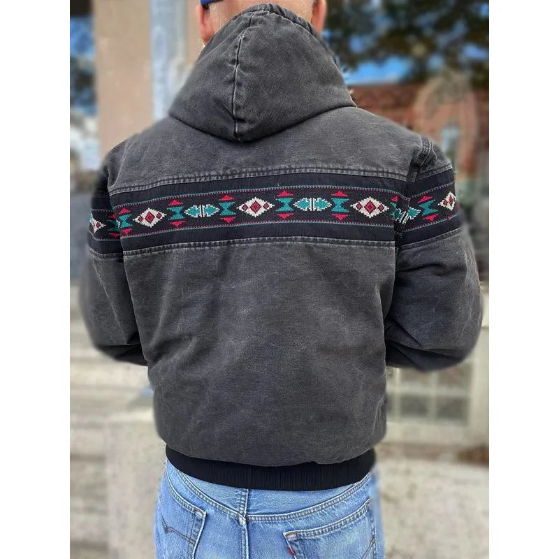 Vintage 90s Carhartt Aztec Pattern Canvas Zip Hooded Jacket