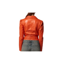 Orange Biker Leather Jacket for Women