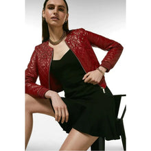 WomenRedBomberStudded