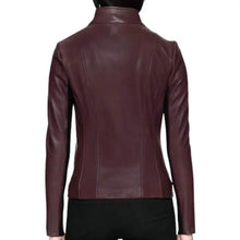 Women's Burgundy Biker Leather Jacket