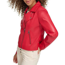 Women Faux Leather Red Moto Jacket