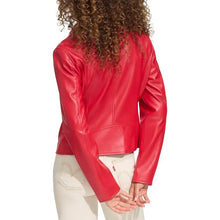 Women Faux Leather Red Moto Jacket