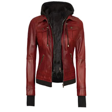 Women's Bomber Maroon Leather Jacket