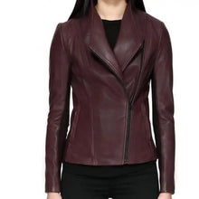 Women's Burgundy Biker Leather Jacket