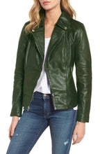 Women's Genuine Leather Green Motorcycle Jacket
