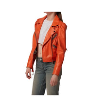 Women's Biker Orange Leather Jacket