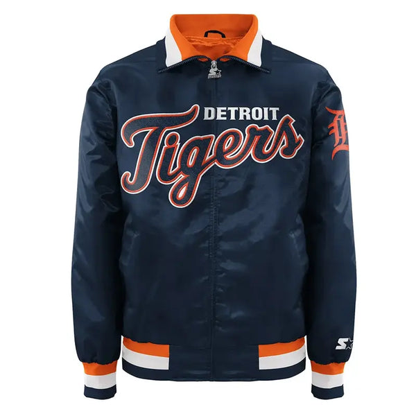 Detroit Tigers Script Navy Satin Jacket