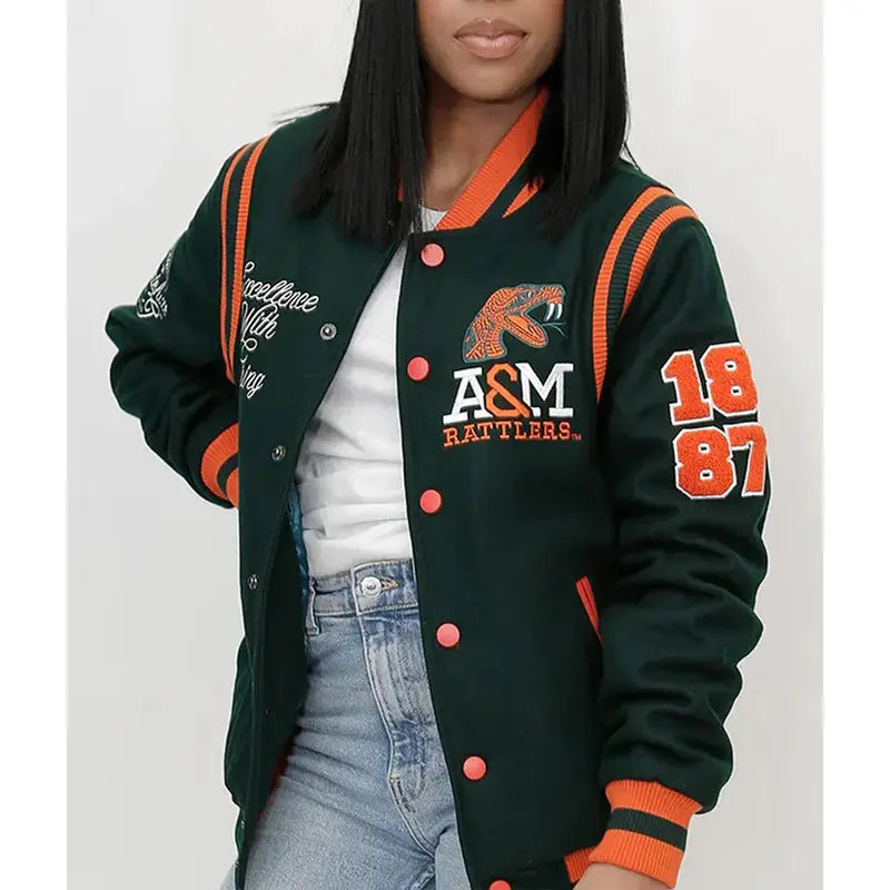 FAMU 1887 Green Wool Varsity Jacket for Women – Vintage Jacket