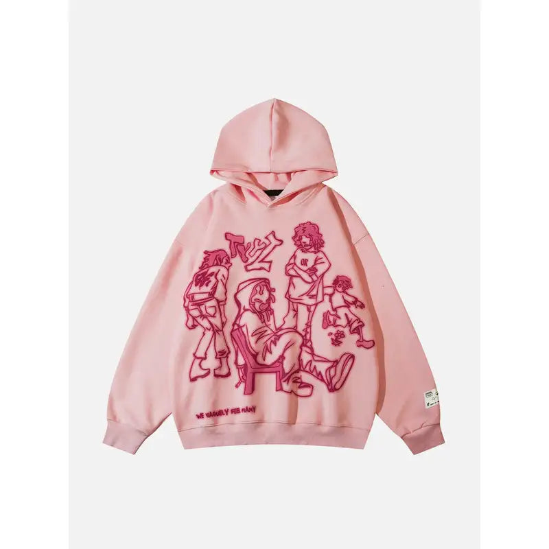 Aelfric Eden Cartoon Line Character Print Pullover Hoodie