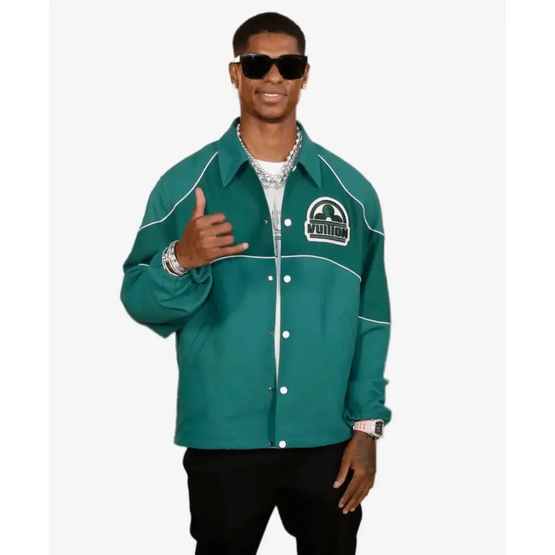 Louis Vuitton Navy & Green Elevation Camo Fleece Jacket worn by Marcus  Rashford on his Instagram account @marcusrashford