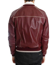 Men’s Stitched Bomber Burgundy Leather Jacket
