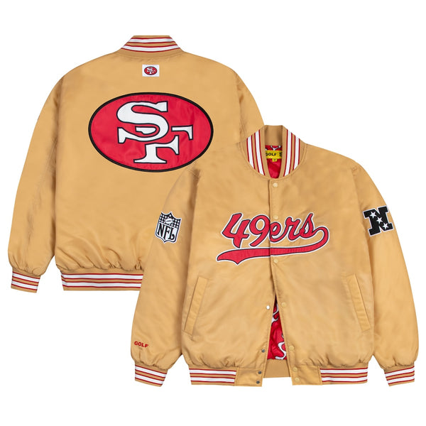 San Francisco 49ers GOLF WANG Gold Satin Bomber Jacket