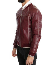 Men’s Stitched Bomber Burgundy Leather Jacket