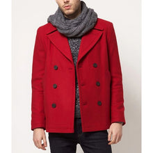 Red Wool Peacoat For Men's