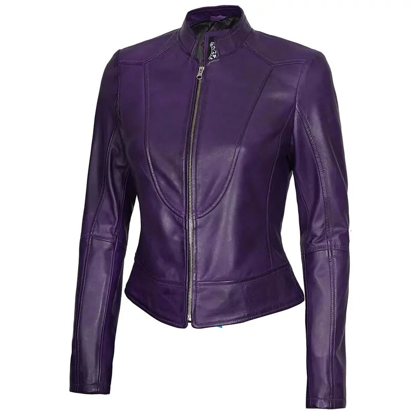 Amy Purple Cafe Racer Women's Leather Jacket – Vintage Jacket