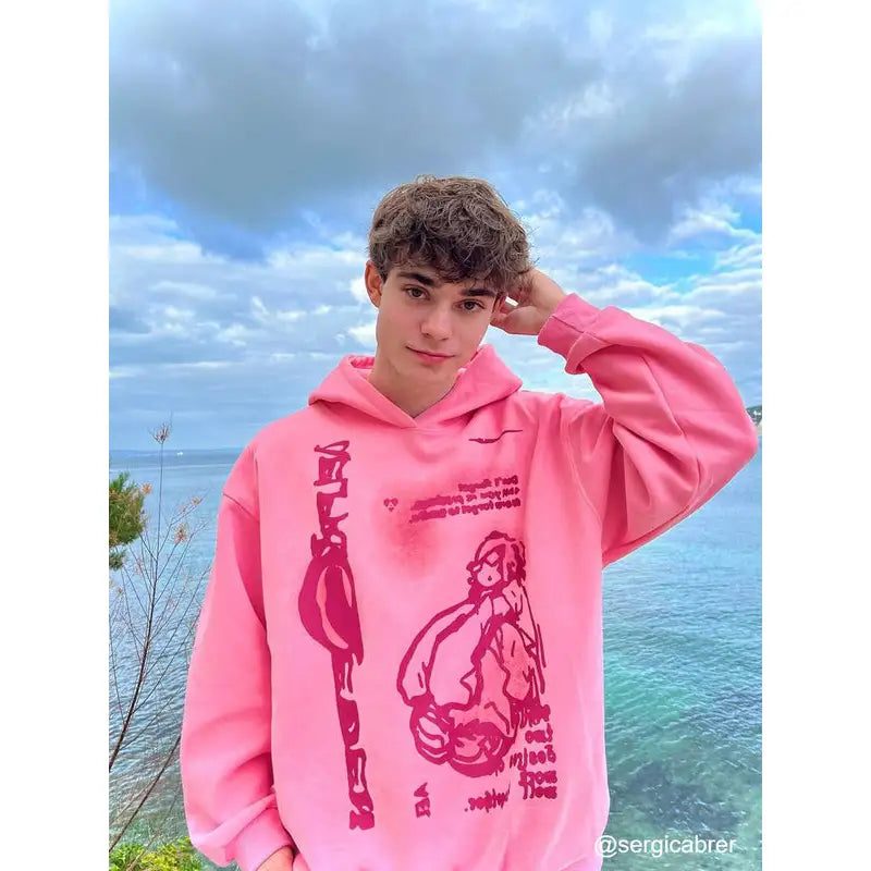 Aelfric Eden Cartoon Figure Print Pink Hoodie – Vintage Jacket