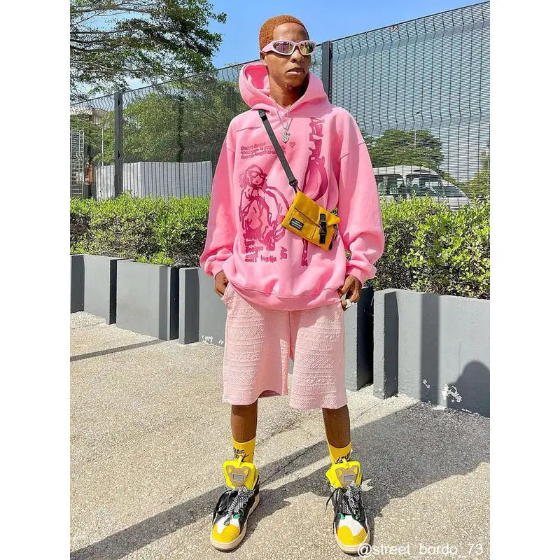 Aelfric Eden Cartoon Figure Print Pink Hoodie – Vintage Jacket