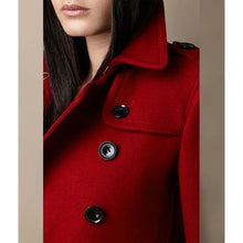 Red Wool Mid Length Trench Coat