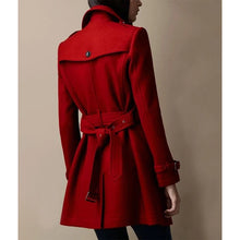 Red Wool Mid Length Trench Coat