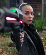 The Adam Project Zoe Saldana Leather Coat