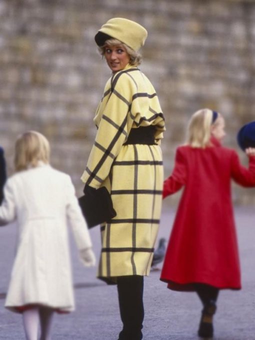 Princess Diana Yellow Long Checked Coat | 30% Off
