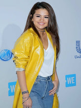 Selena Gomez Yellow Leather Coat