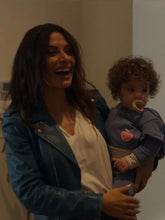 Sex Life Sarah Shahi Blue Leather Jacket