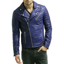 Biker Mens Padded Blue Jacket