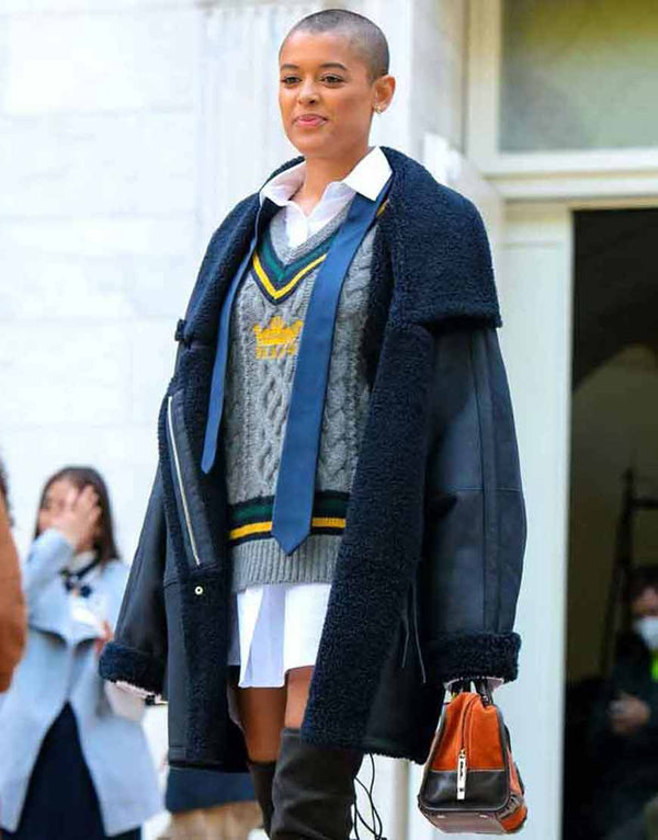 Gossip Girl Jordan Alexander Black Leather Shearling Coat