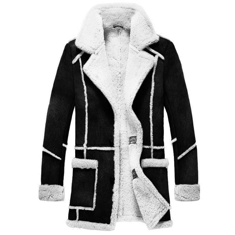 Men Designer Fur Shearling Sheepskin Black Coat