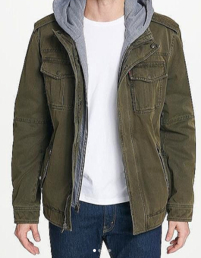 Olive Green Plain Mens Cotton Army Jacket