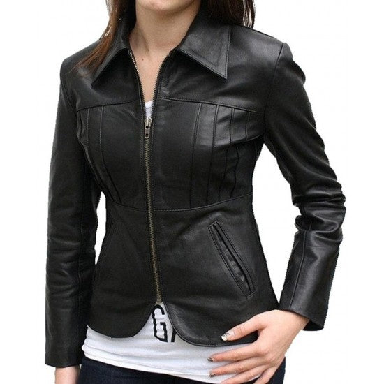 Women Fitted Black Leather Jacket