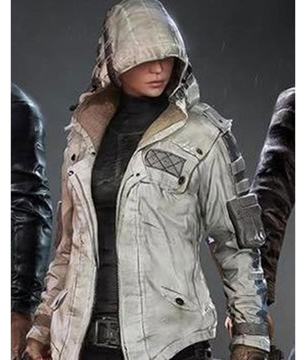 Mens JacketWomen’s PUBG White Leather Jacket with Hoodie